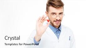  Presentation with meeting red white blue - Slide set enhanced with male dotor holding red pill background and a  colored foreground