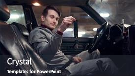  Presentation with driver - Presentation featuring auto profile - photo of side of male background and a dark gray colored foreground