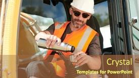  Presentation with pouring water - Slide set enhanced with male-driver-of-construction-machine background and a red colored foreground