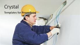  Presentation with electrician - Amazing slide set having male electrician at work laying backdrop and a soft green colored foreground