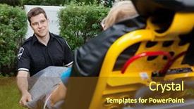  Presentation with emergency response - Beautiful slides featuring male emergency medical worker adjusting backdrop and a tawny brown colored foreground