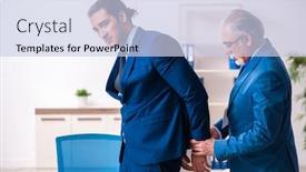  Presentation with investigation - Slide deck consisting of male-employee-and-cop background and a sky blue colored foreground