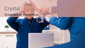 Presentation with investigation - PPT layouts with male-employee-and-cop background and a coral colored foreground