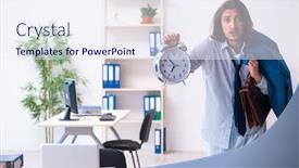  Presentation with work - Amazing slide deck having male-employee-coming-to-work backdrop and a sky blue colored foreground