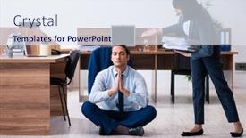  Presentation with exercises - Audience pleasing slide deck consisting of male employee doing yoga exercises in the office backdrop and a sky blue colored foreground