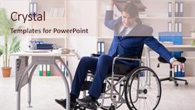  Presentation with employee working in industry - Cool new slide set with male employee in wheelchair work backdrop and a  colored foreground