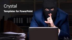  Presentation with information - Audience pleasing PPT layouts consisting of male employee stealing information in the office night time backdrop and a black colored foreground