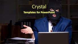  Presentation with information - Amazing PPT theme having male employee stealing information in the office night time backdrop and a wine colored foreground