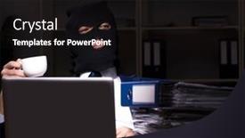  Presentation with information - PPT layouts having male-employee-stealing-information background and a wine colored foreground