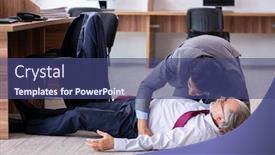  Presentation with heart attack - Audience pleasing presentation theme consisting of male employee suffering from heart attack in the office backdrop and a ocean colored foreground