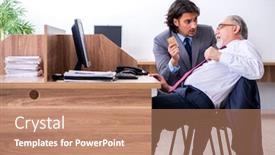  Presentation with heart attack - Presentation design consisting of male employee suffering from heart attack in the office background and a coral colored foreground