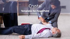  Presentation with heart attack - Colorful slide deck enhanced with male-employee-suffering-from-heart backdrop and a ocean colored foreground