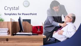  Presentation with heart attack - Amazing PPT theme having male-employee-suffering-from-heart backdrop and a sky blue colored foreground