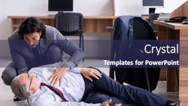  Presentation with heart attack - PPT layouts with male-employee-suffering-from-heart background and a navy blue colored foreground