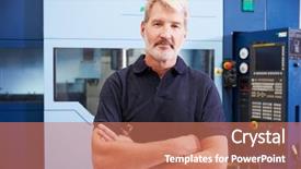  Presentation with cnc - Colorful PPT theme enhanced with male engineer operating cnc backdrop and a coral colored foreground