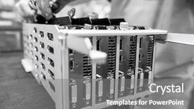  Presentation with electronics - Presentation theme consisting of male engineer repairing video card background and a  colored foreground