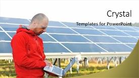  Presentation with electrical engineer solar portable - Colorful slide deck enhanced with male engineer using laptop solar backdrop and a white colored foreground