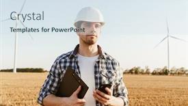  Presentation with windmill - Presentation theme with male-engineer-using-mobile-phone background and a sky blue colored foreground