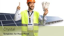  Presentation with photovoltaic - Presentation theme consisting of male-engineer-with-a-safety background and a yellow colored foreground