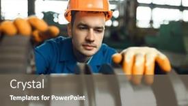  Presentation with turbine - Slide set with male-engineer-works-with-turbine background and a gray colored foreground