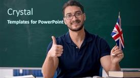  Presentation with language english - Presentation design with male-english-language-teacher background and a ocean colored foreground