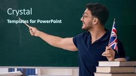  Presentation with language english - PPT layouts enhanced with male-english-language-teacher background and a ocean colored foreground