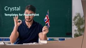  Presentation with english teacher - Presentation theme enhanced with male-english-language-teacher background and a ocean colored foreground