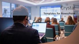  Presentation with entrepreneur - Presentation theme with male-entrepreneur-working-on-netbook background and a light blue colored foreground