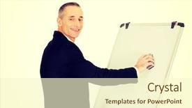  Presentation with flip chart - Colorful PPT layouts enhanced with male executive cleaning a flip backdrop and a  colored foreground