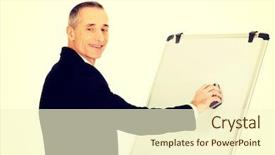  Presentation with flip chart - Presentation theme consisting of male executive cleaning a flip background and a  colored foreground