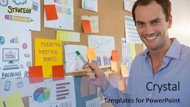  Presentation with bulletin board - Cool new slides with male executive looking at bulletin backdrop and a  colored foreground