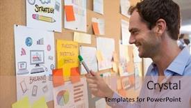  Presentation with bulletin board - Beautiful theme featuring male executive looking at bulletin backdrop and a  colored foreground