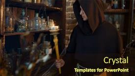  Presentation with black - Beautiful slide deck featuring male-exorcist-in-black-hood backdrop and a wine colored foreground