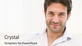  Presentation with camera - PPT layouts consisting of male face - close up of satisfied smiling background and a lemonade colored foreground