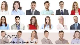  Presentation with people collage - Cool new presentation theme with male face - collage of business people portraits backdrop and a coral colored foreground
