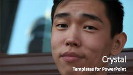  Presentation with asian - Colorful slide deck enhanced with male face - handsome young asian man looking backdrop and a  colored foreground