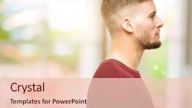  Presentation with healthy workplace full length side view - Colorful presentation theme enhanced with male face - handsome young man side view backdrop and a lemonade colored foreground