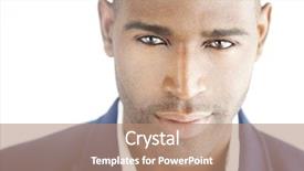  Presentation with young business man - PPT layouts enhanced with male face - highly detailed close-up portrait background and a coral colored foreground