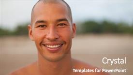  Presentation with special education young adult man - Presentation enhanced with male face - portrait of young multi ethnic background and a coral colored foreground