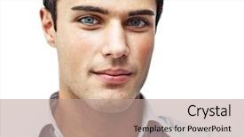  Presentation with close up elements - Theme with male face - serious young man close portrait background and a coral colored foreground