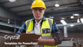  Presentation with record - Theme having male factory worker maintaining record background and a tawny brown colored foreground