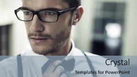  Presentation with elegant man in glasses optics - Theme featuring male fashion - elegant young man background and a light blue colored foreground