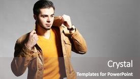  Presentation with of a gray wolf - Presentation theme consisting of male fashion - portrait of young man background and a gray colored foreground