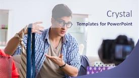  Presentation with blogger - Amazing theme having male-fashion-blogger-recording-video backdrop and a sky blue colored foreground