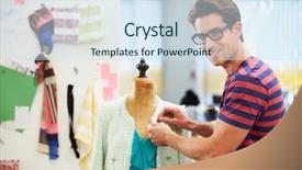  Presentation with black male female fashion - Cool new presentation theme with male fashion designer in studio backdrop and a sky blue colored foreground