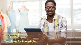  Presentation with black male female fashion - Colorful presentation theme enhanced with male fashion designer with digital backdrop and a tawny brown colored foreground