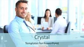  Presentation with office - Cool new slides with male feam - portrait of young businessman backdrop and a sky blue colored foreground