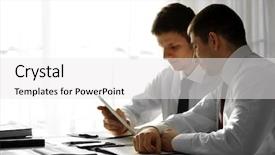  Presentation with working - Colorful presentation design enhanced with male feam - two handsome businessmen working backdrop and a white colored foreground