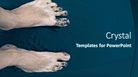  Presentation with feet - Beautiful PPT theme featuring male-feet-on-black-sand backdrop and a ocean colored foreground