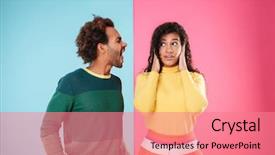  Presentation with angry - Slides with male female - angry african american young couple background and a coral colored foreground